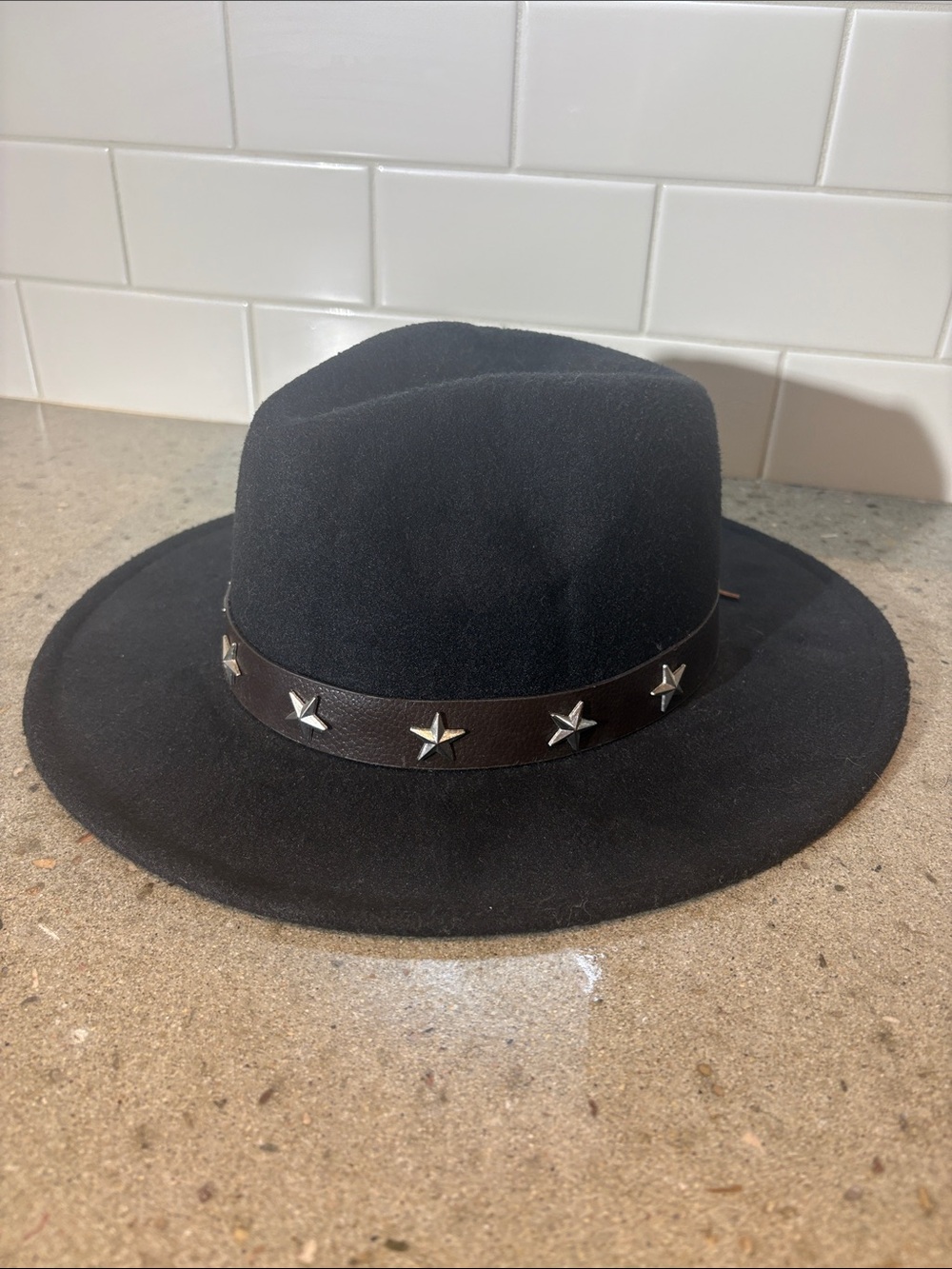 Black Felt Fedora with Star-Studded Brown Band